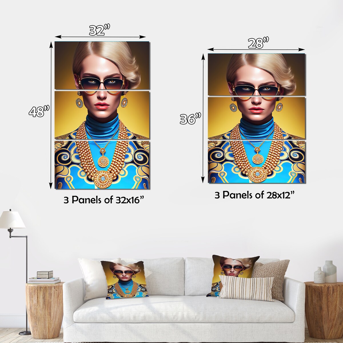 Designart "Fashion Woman I" Fashion Woman Canvas Art Print - 3 Panels