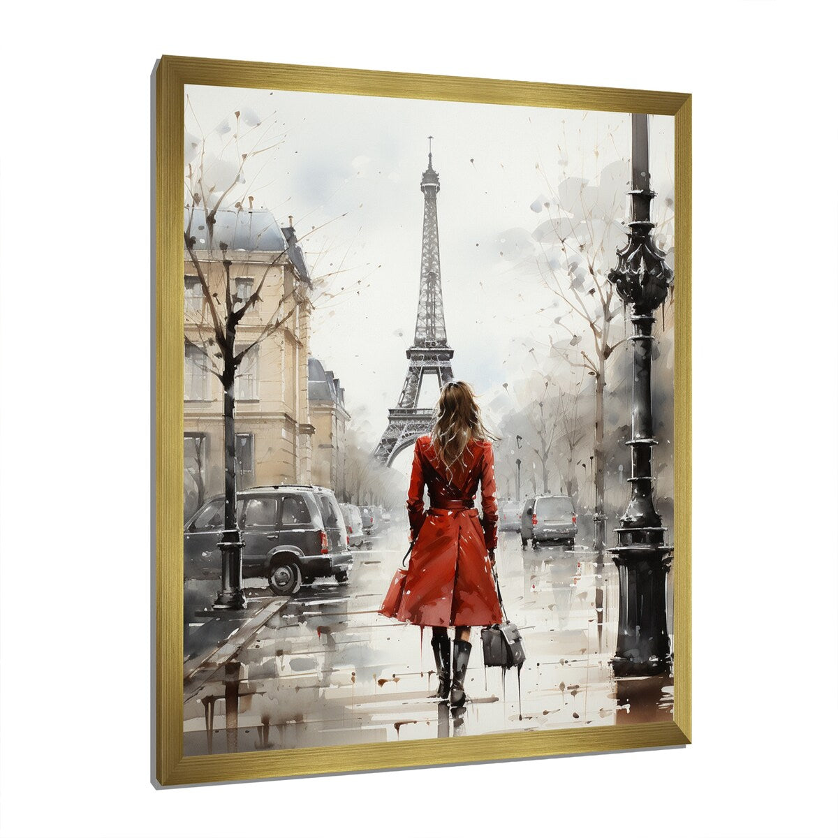 Designart "Fashionista In Red Vintage Paris Watercolor" City Paris Framed Canvas Art Print