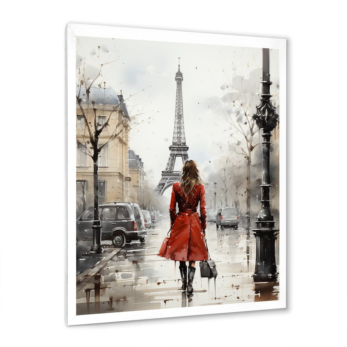 Designart "Fashionista In Red Vintage Paris Watercolor" City Paris Framed Canvas Art Print