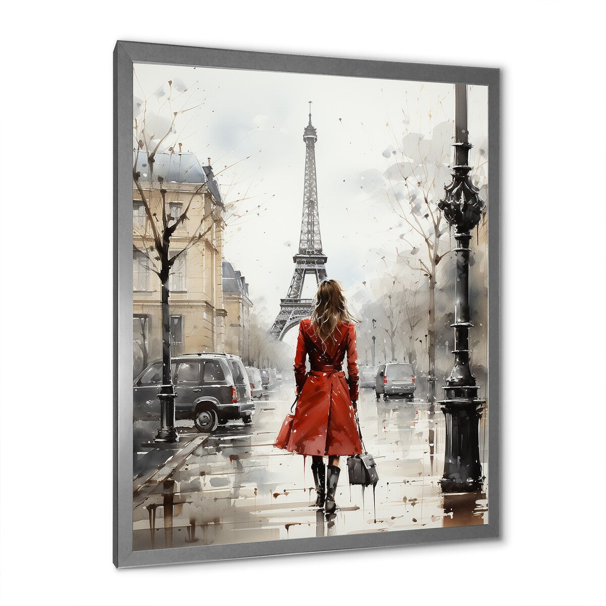Designart "Fashionista In Red Vintage Paris Watercolor" City Paris Framed Canvas Art Print