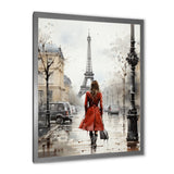 Designart "Fashionista In Red Vintage Paris Watercolor" City Paris Framed Canvas Art Print