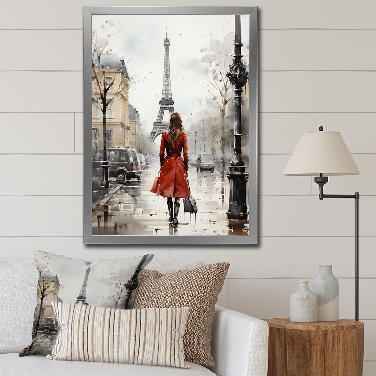 Designart "Fashionista In Red Vintage Paris Watercolor" City Paris Framed Canvas Art Print