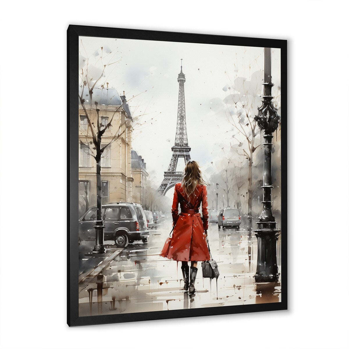 Designart "Fashionista In Red Vintage Paris Watercolor" City Paris Framed Canvas Art Print