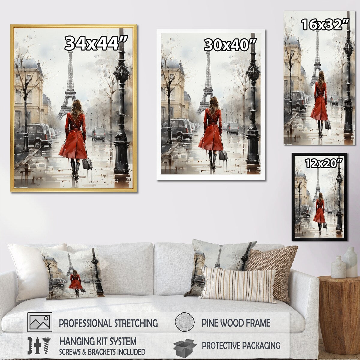 Designart "Fashionista In Red Vintage Paris Watercolor" City Paris Framed Canvas Art Print