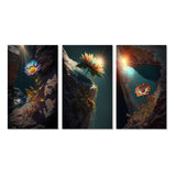 Designart "Fierce Blue Mountain Flower Captures Sunshine" Flowers Blue - Gallery Set Of 3 For Office Decor