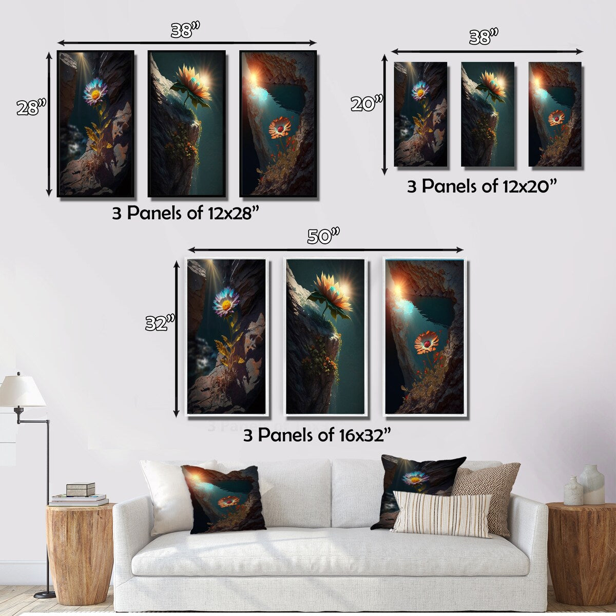Designart "Fierce Blue Mountain Flower Captures Sunshine" Flowers Blue - Gallery Set Of 3 For Office Decor