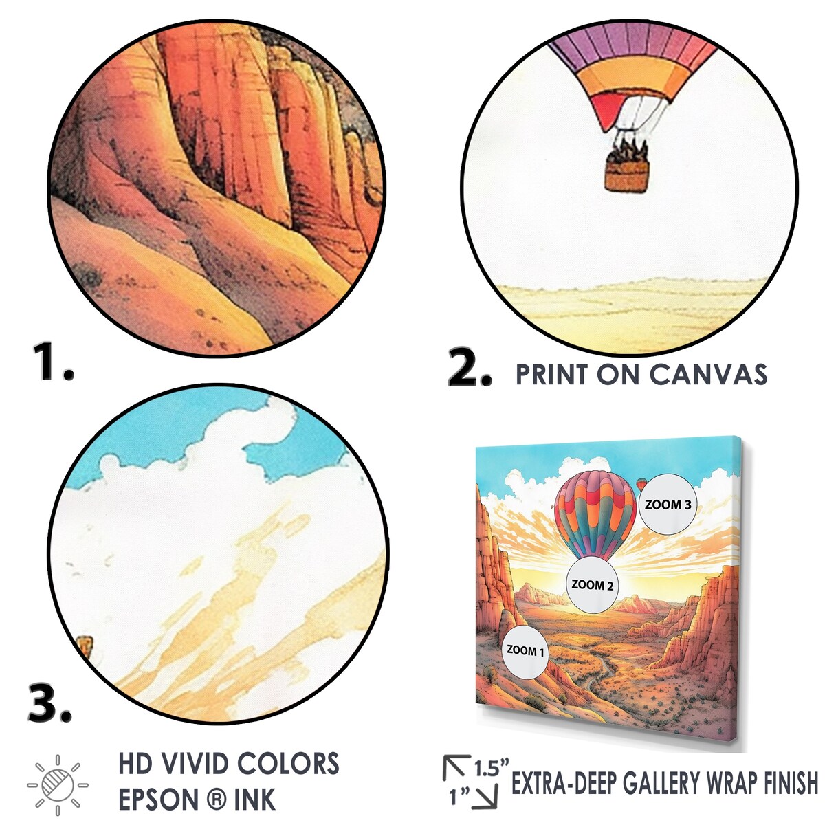 Designart "Floating Dessert Dreamscape Hot Air Balloon I" Hot Air Balloon Framed Canvas Prints