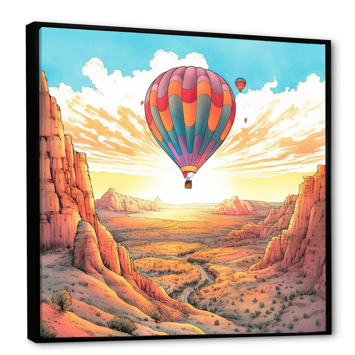 Designart "Floating Dessert Dreamscape Hot Air Balloon I" Hot Air Balloon Framed Canvas Prints