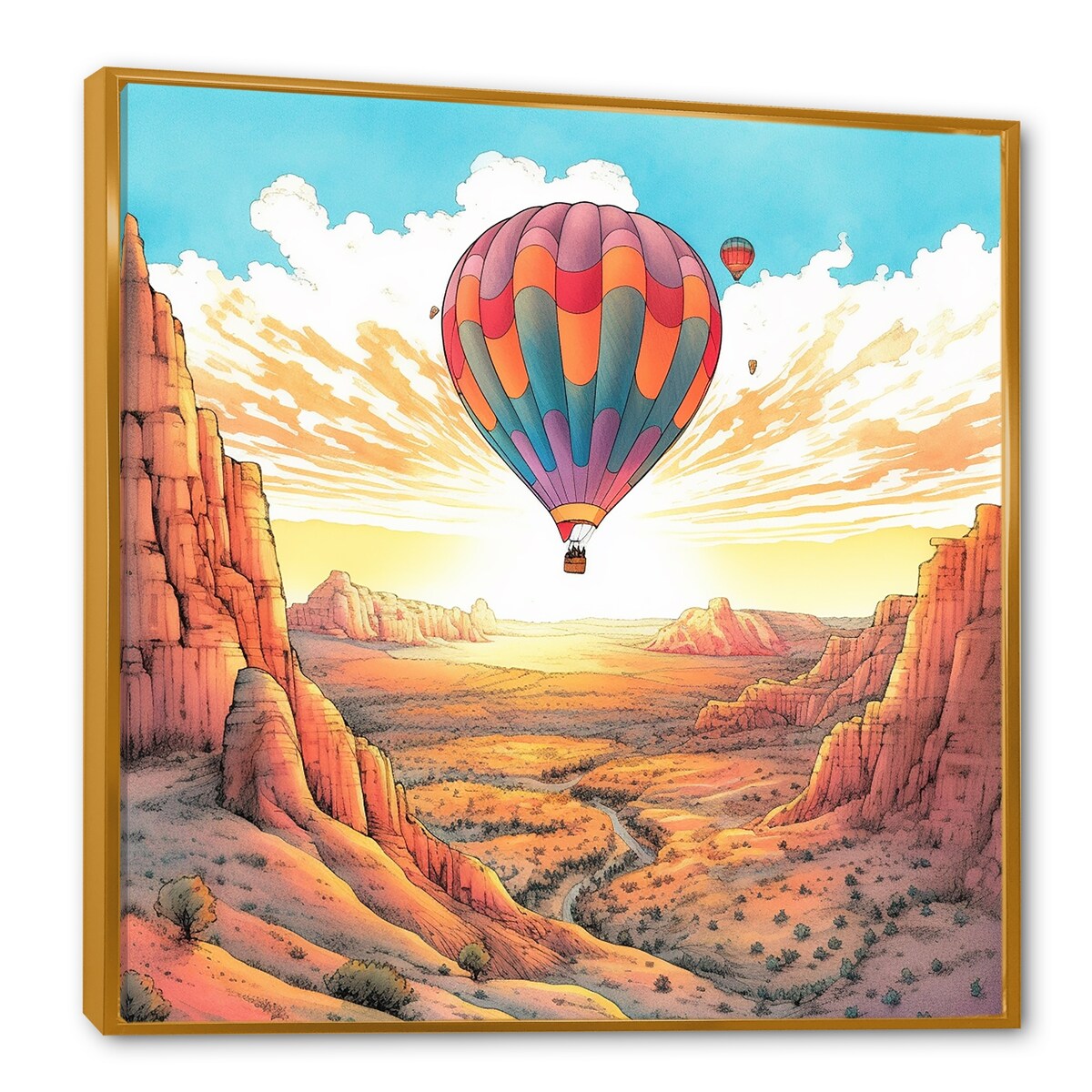 Designart "Floating Dessert Dreamscape Hot Air Balloon I" Hot Air Balloon Framed Canvas Prints