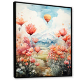 Designart "Floral Fields Hot Air Ballon Colorful Ascent" Hot Air Balloon Framed Canvas Wall Art