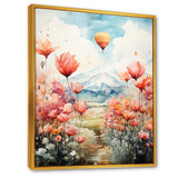 Designart "Floral Fields Hot Air Ballon Colorful Ascent" Hot Air Balloon Framed Canvas Wall Art