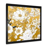 Designart "Floral Gold Glam Blossoming Wild White Roses" Rose Framed Wall Art Prints