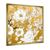 Designart "Floral Gold Glam Blossoming Wild White Roses" Rose Framed Wall Art Prints