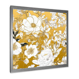 Designart "Floral Gold Glam Blossoming Wild White Roses" Rose Framed Wall Art Prints