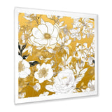 Designart "Floral Gold Glam Blossoming Wild White Roses" Rose Framed Wall Art Prints