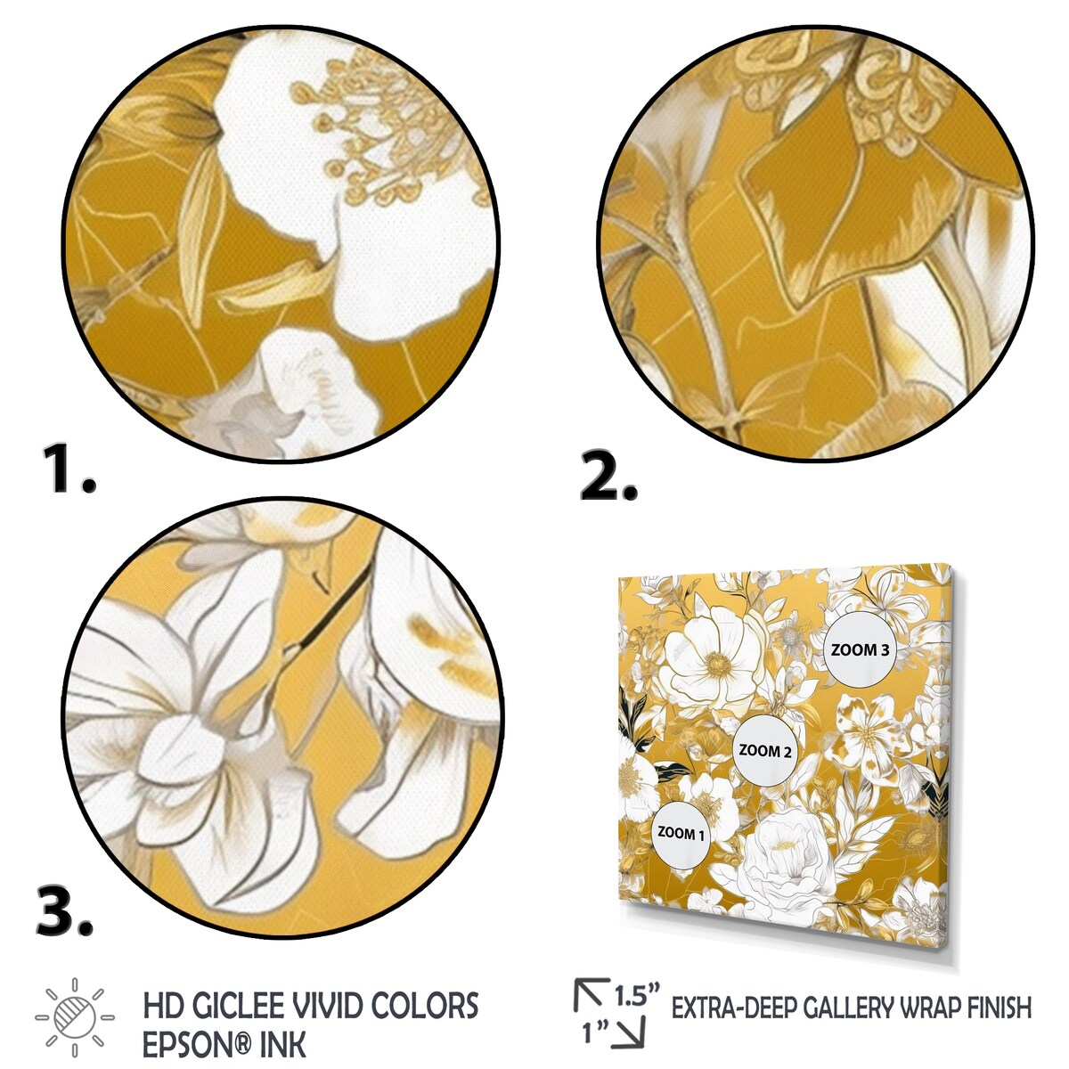 Designart "Floral Gold Glam Blossoming Wild White Roses" Rose Framed Wall Art Prints