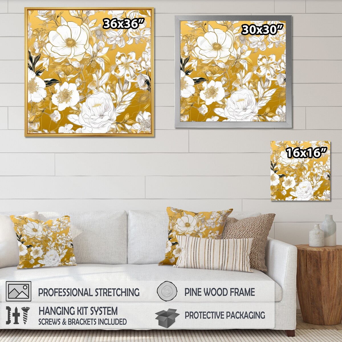 Designart "Floral Gold Glam Blossoming Wild White Roses" Rose Framed Wall Art Prints