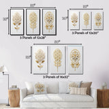 Designart "Flower Of Life Golden Elegance II" Abstract Botanicals Wall Art Set Of 3 - Modern Printed Art Set For Bedroom