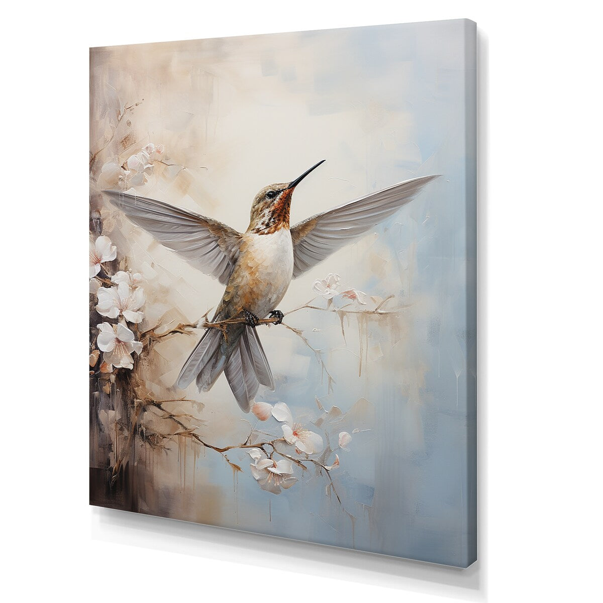 Designart "Fluttering Floral Hummingbird " Hummingbird Animal Wall Art