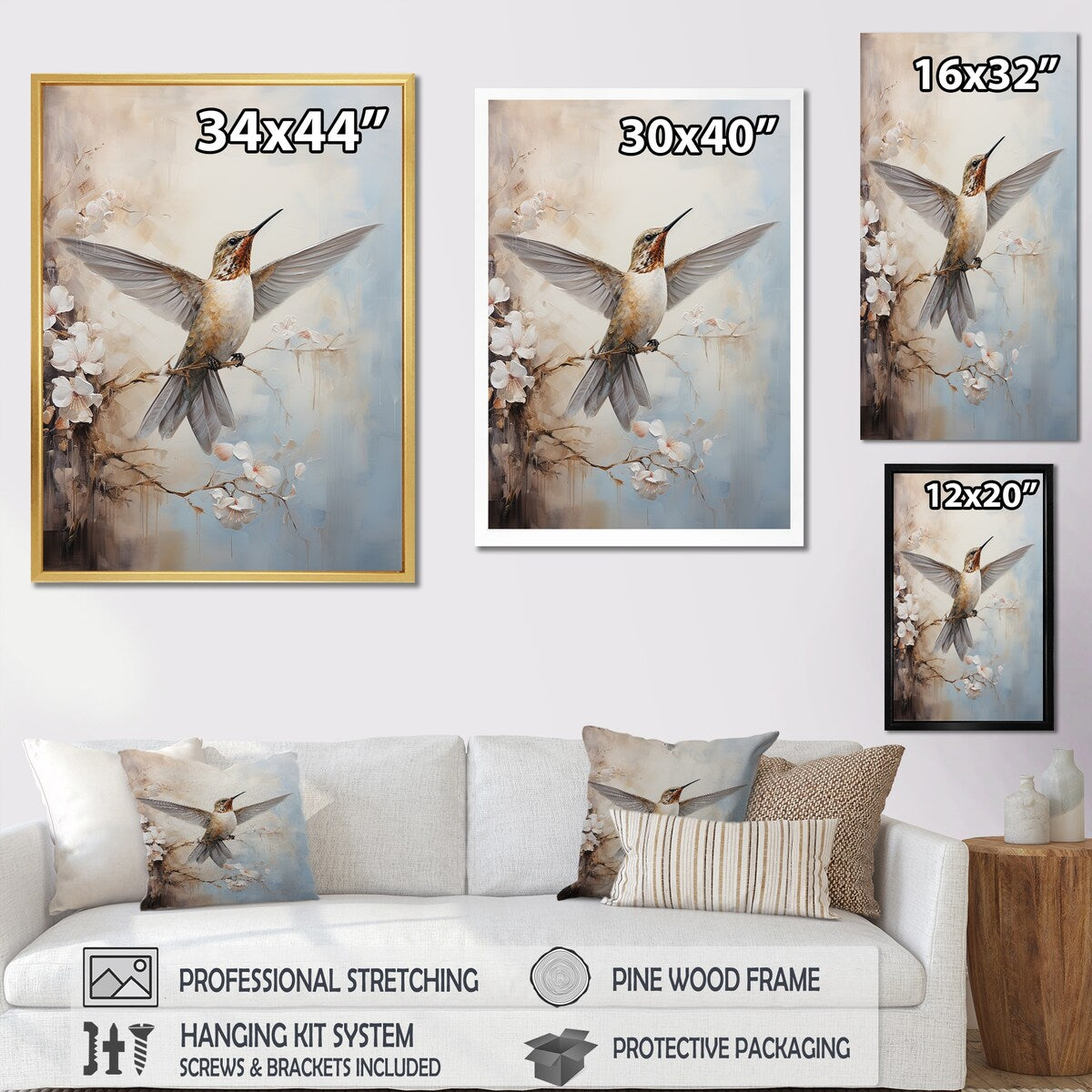 Designart "Fluttering Floral Hummingbird " Hummingbird Animal Wall Art