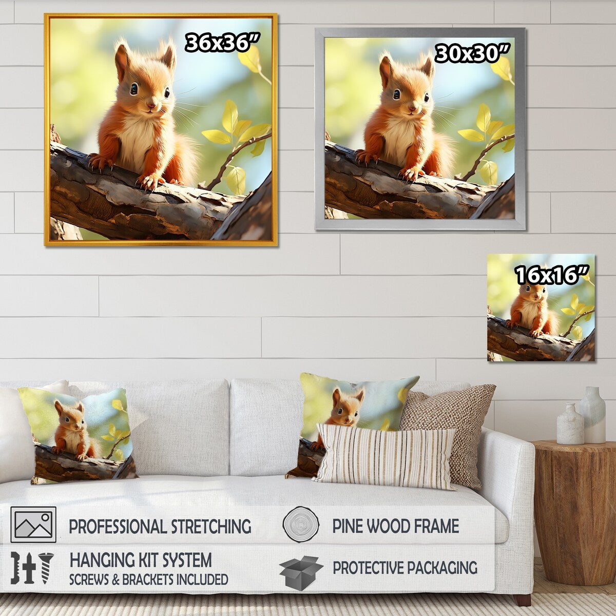 Designart "Forest Cute Squirrel" Squirrel Brown Wall Decor - Modern Entryway Framed Wall Art Print
