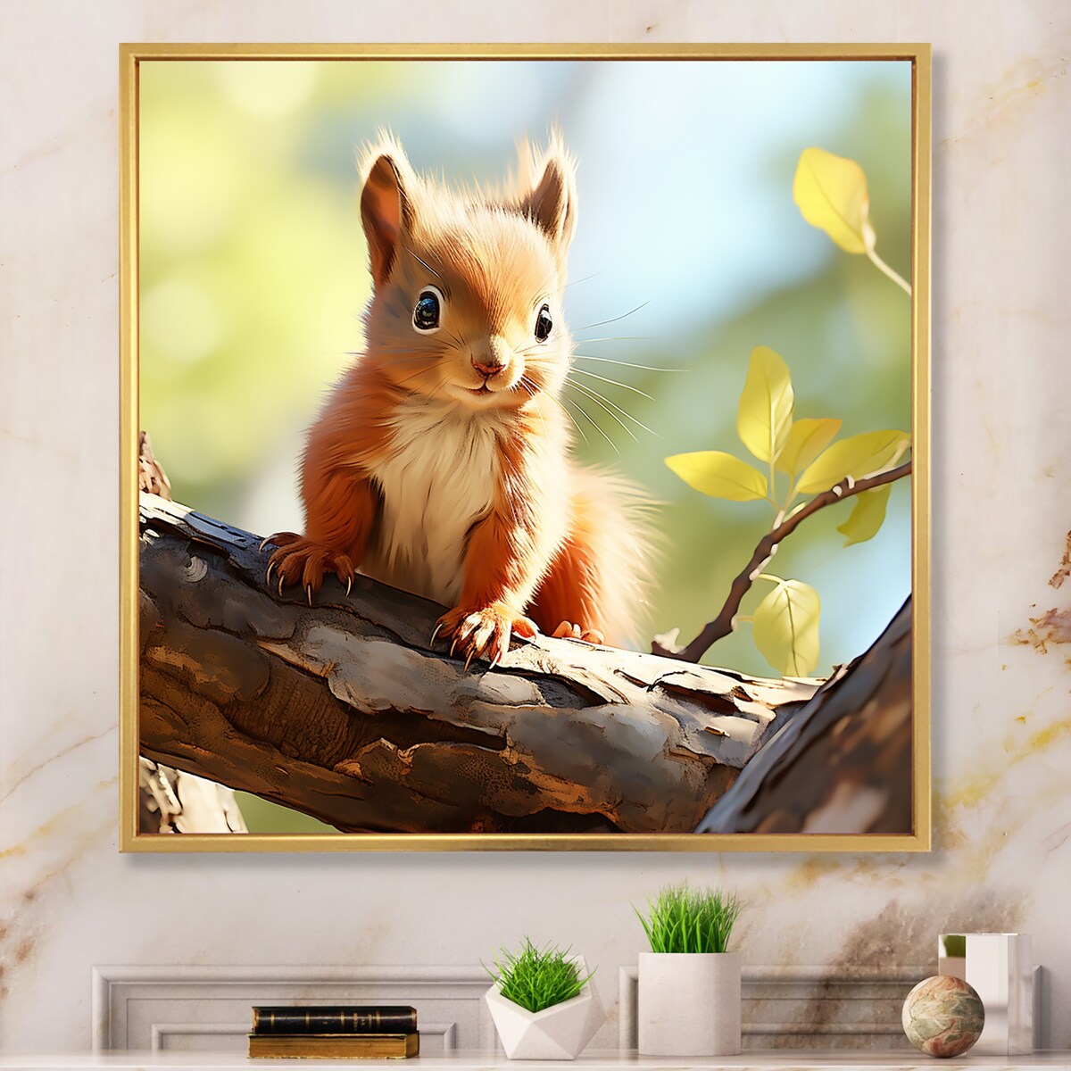 Designart "Forest Cute Squirrel" Squirrel Brown Wall Decor - Modern Entryway Framed Wall Art Print