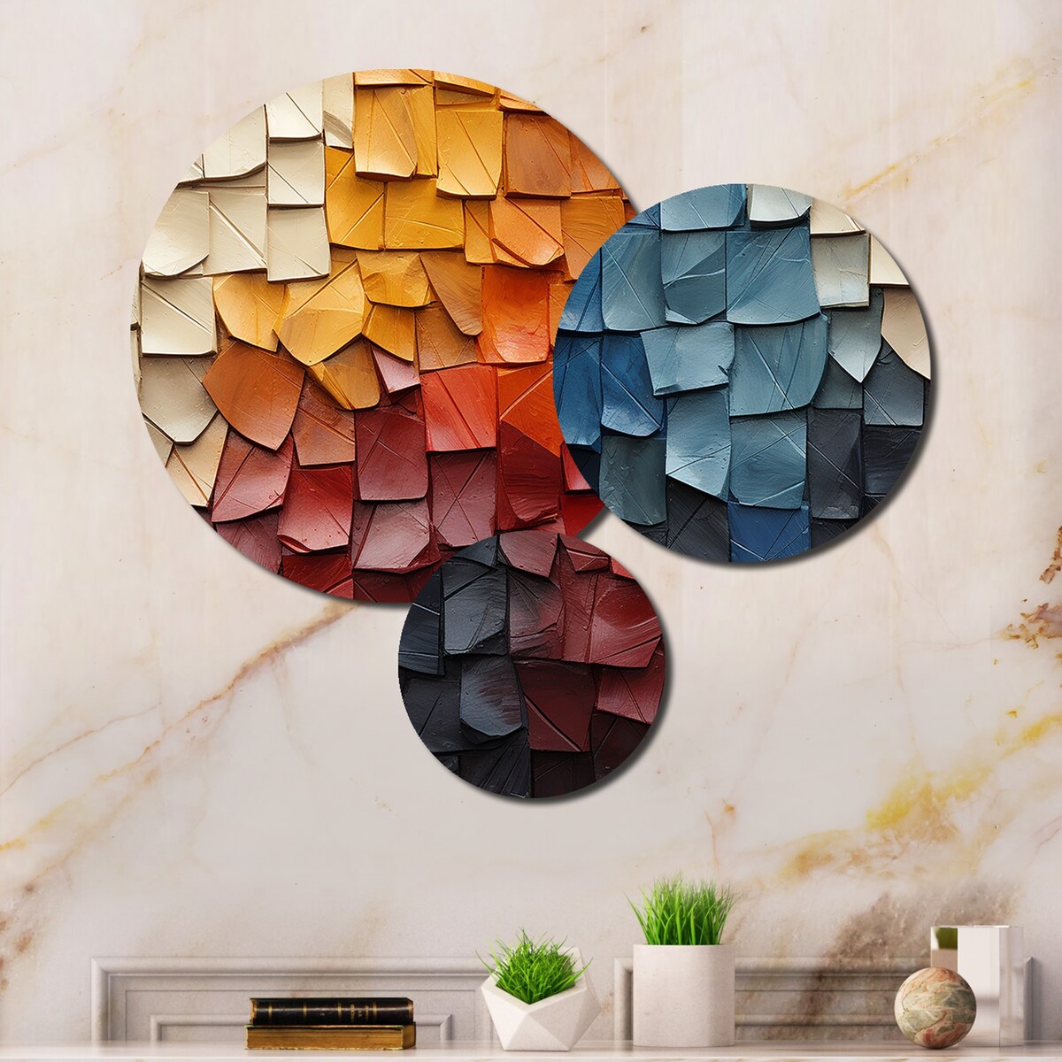 Designart "Forest Red Wood Collage III" Modern Metal Art Living Room Set