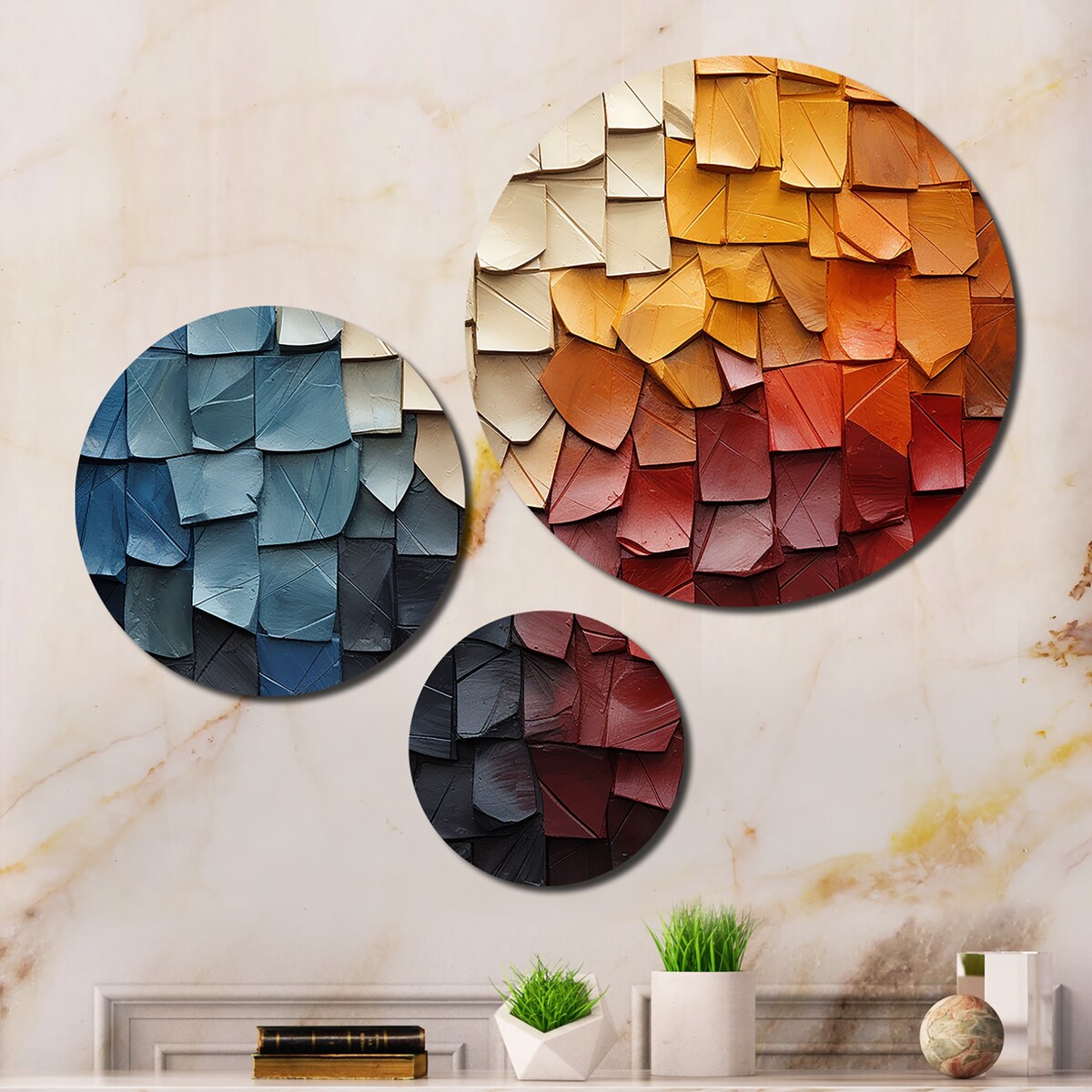 Designart "Forest Red Wood Collage III" Modern Metal Art Living Room Set