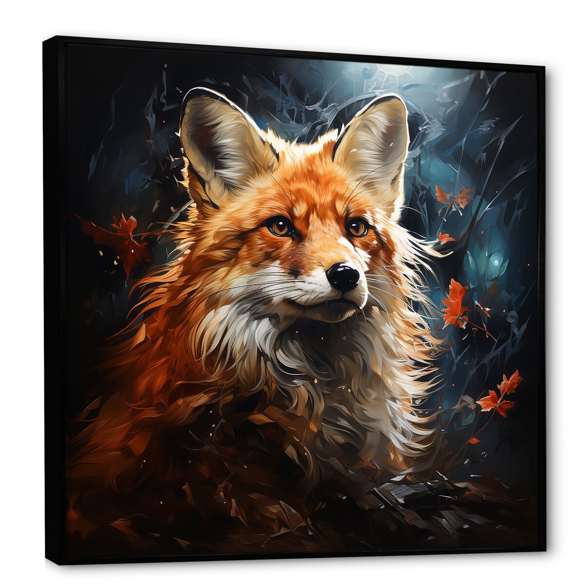 Designart "Fox Photo In Autuman IV" Fox Blue Wall Decor - Modern Bedroom Framed Canvas Wall Art