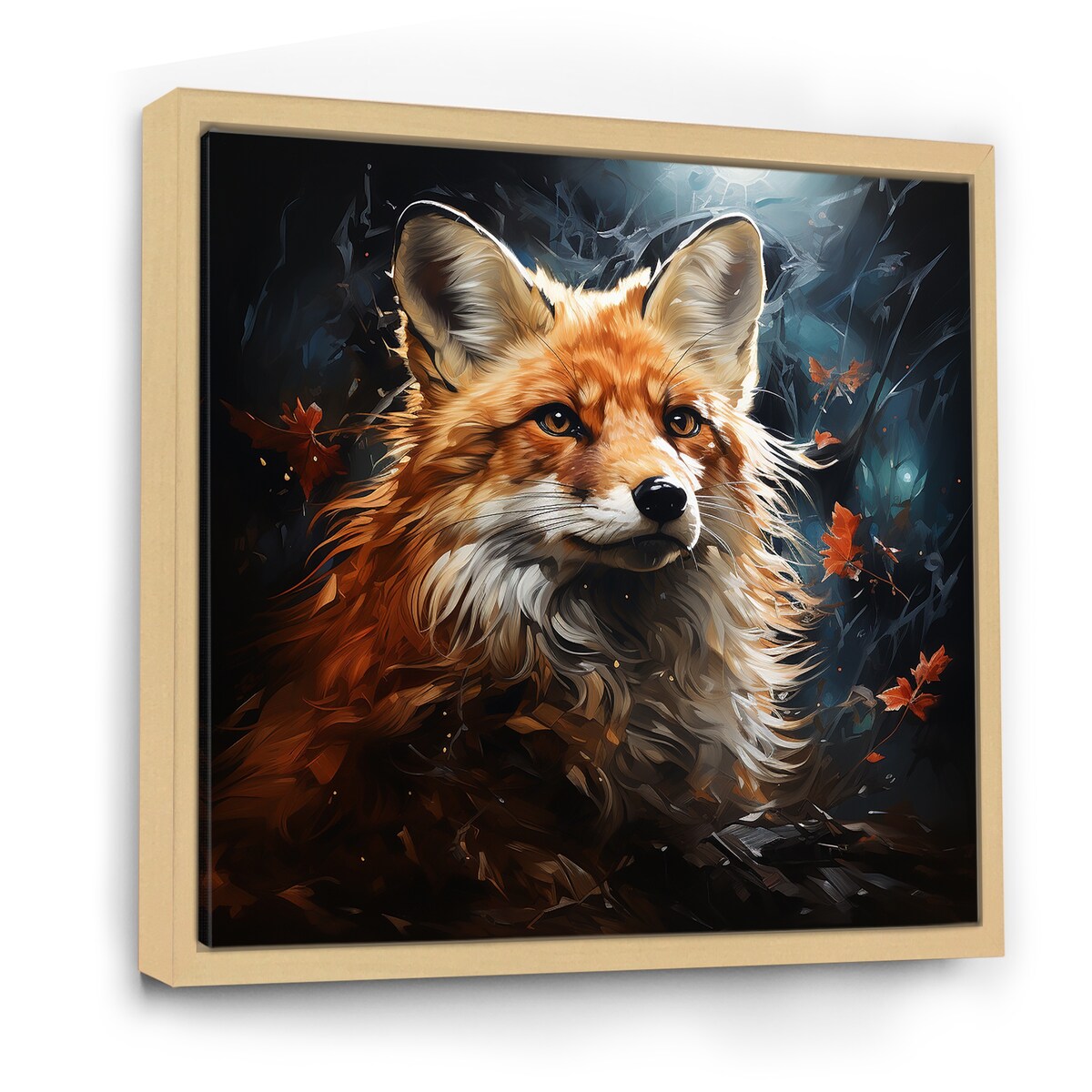 Designart "Fox Photo In Autuman IV" Fox Blue Wall Decor - Modern Bedroom Framed Canvas Wall Art