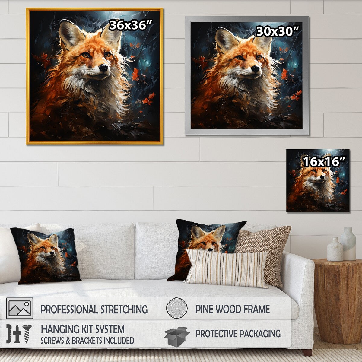 Designart "Fox Photo In Autuman IV" Fox Blue Wall Decor - Modern Bedroom Framed Canvas Wall Art