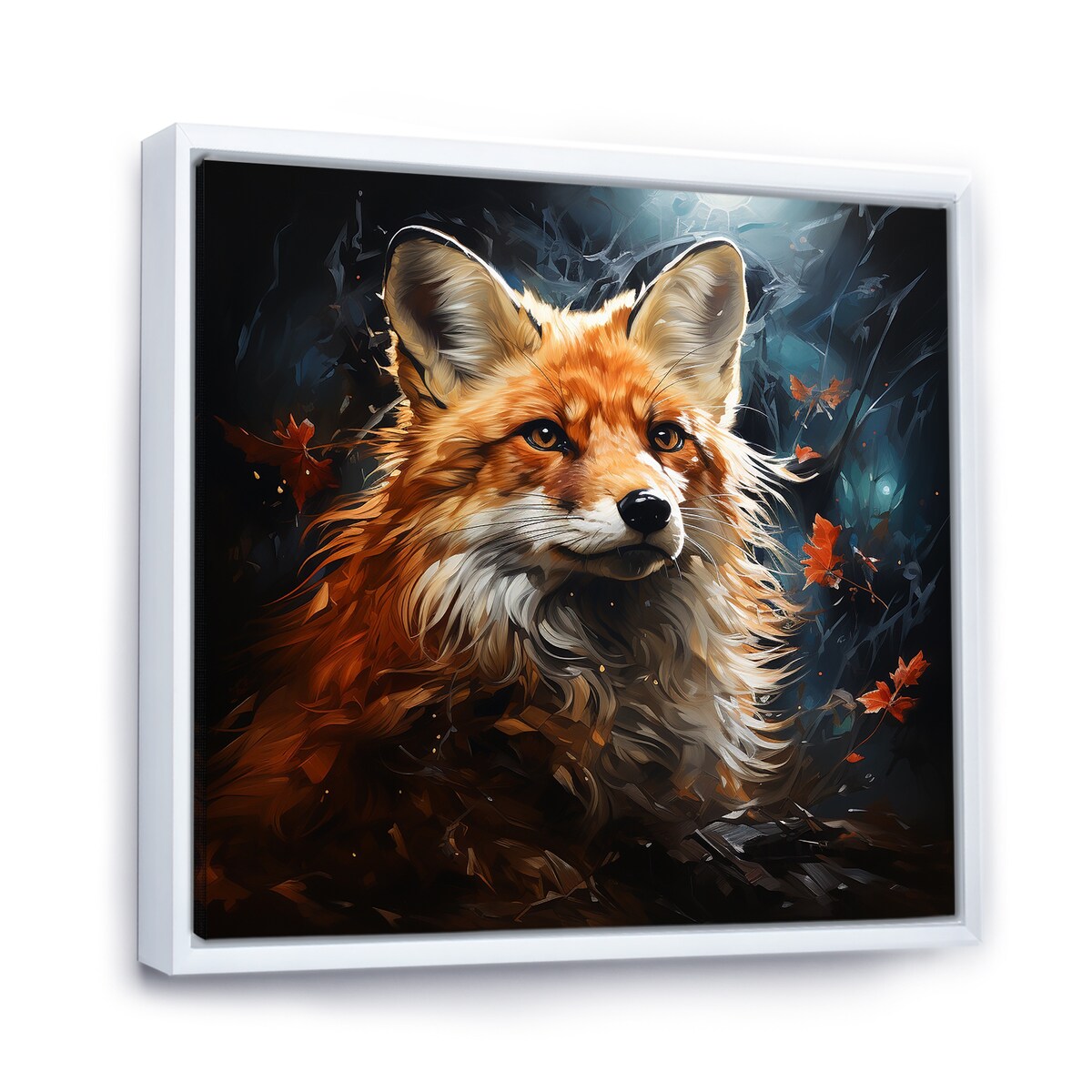 Designart "Fox Photo In Autuman IV" Fox Blue Wall Decor - Modern Bedroom Framed Canvas Wall Art