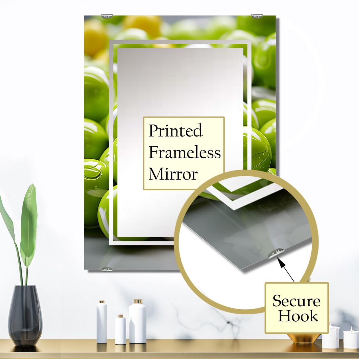 Designart "Fractal Apple Green Frequency II" Abstract Geometric Mirror Green - Modern Mirror For Wall Art Decor
