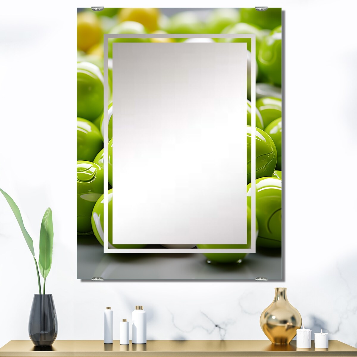Designart "Fractal Apple Green Frequency II" Abstract Geometric Mirror Green - Modern Mirror For Wall Art Decor