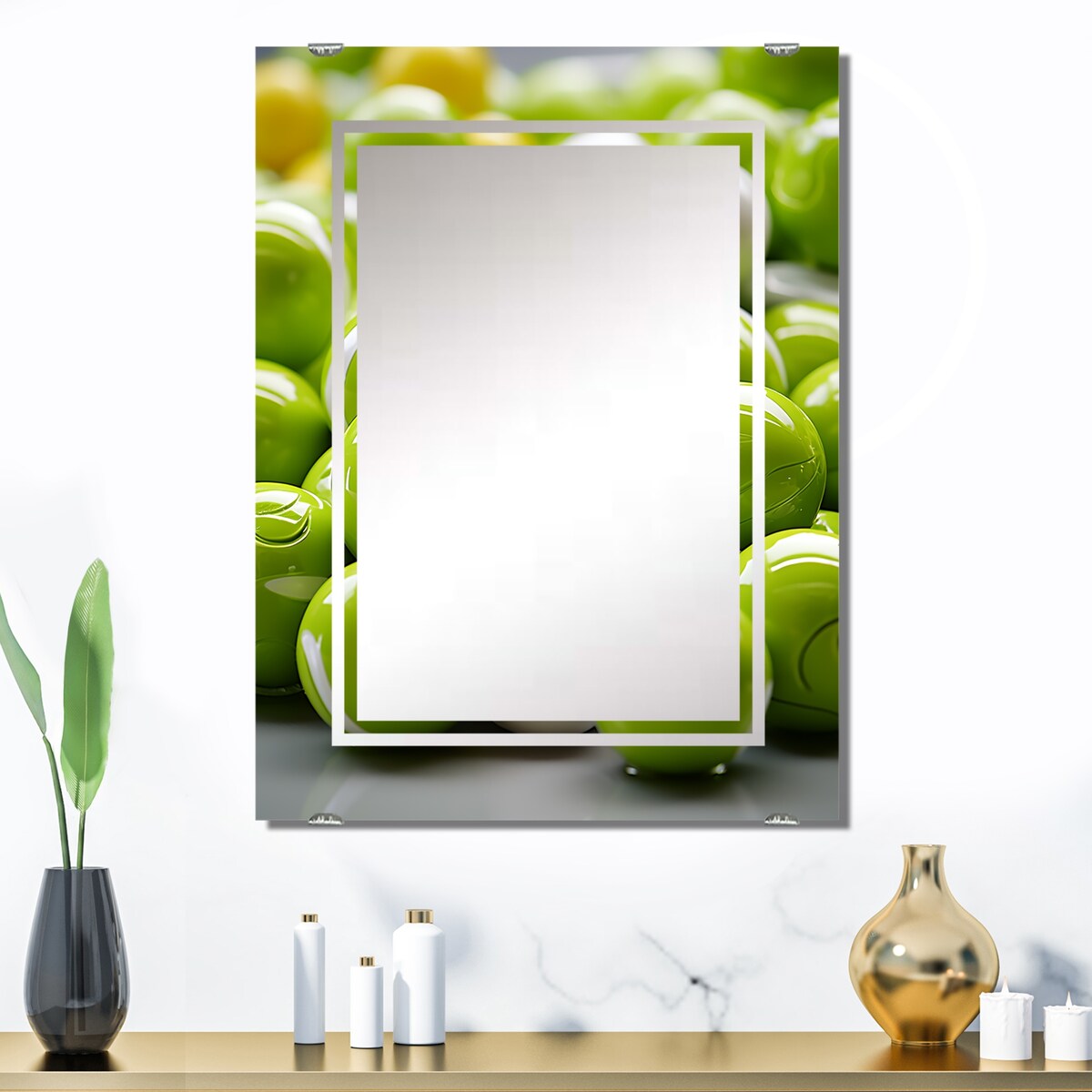 Designart "Fractal Apple Green Frequency II" Abstract Geometric Mirror Green - Modern Mirror For Wall Art Decor