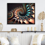 Designart "Fractal Wave In Turquoise And Gold II" Modern Geometric Framed Canvas Wall Art Print