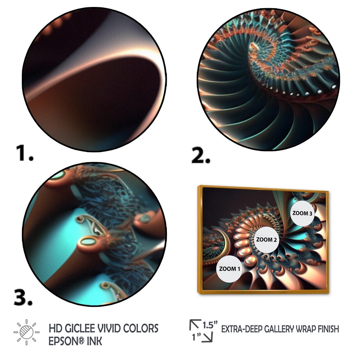 Designart "Fractal Wave In Turquoise And Gold II" Modern Geometric Framed Canvas Wall Art Print