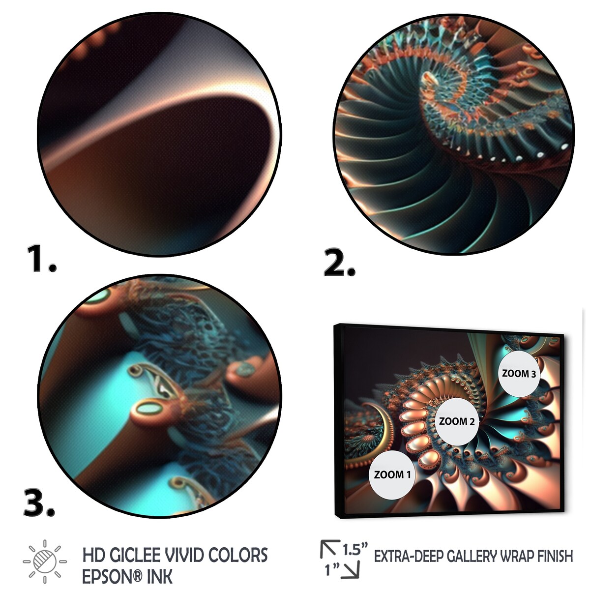 Designart "Fractal Wave In Turquoise And Gold II" Modern Geometric Framed Canvas Wall Art Print