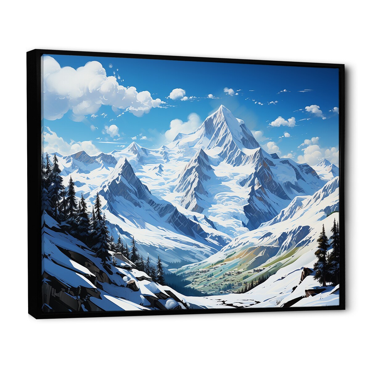 Designart "French Pyrenees Mountain Peaks " France Framed Wall Art Living Room