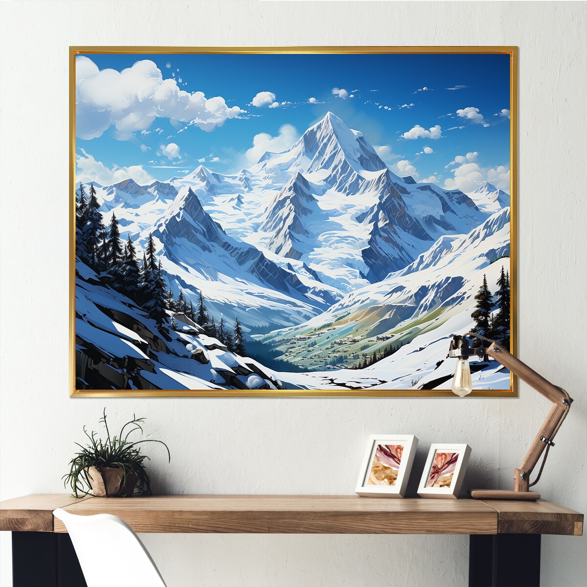 Designart "French Pyrenees Mountain Peaks " France Framed Wall Art Living Room