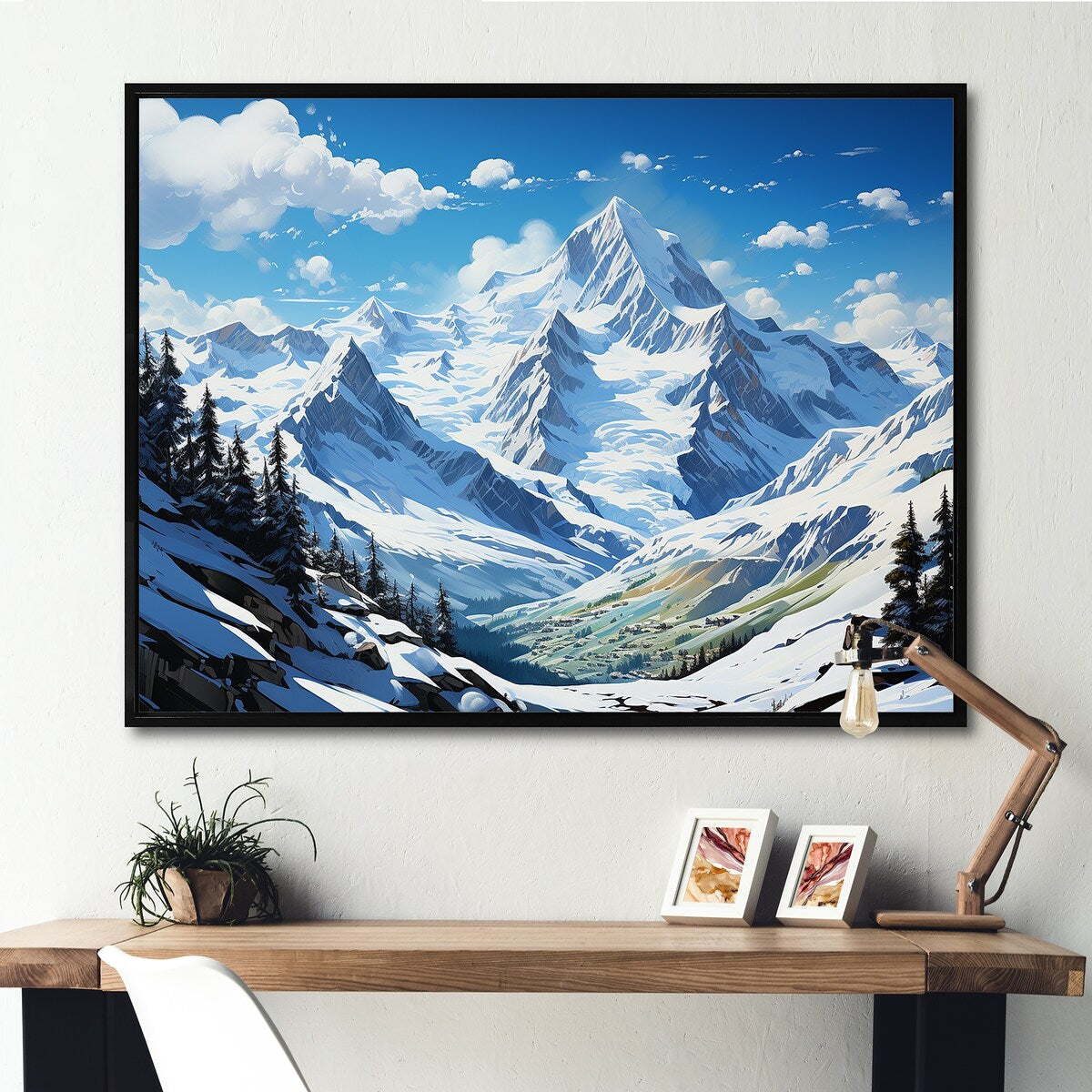 Designart "French Pyrenees Mountain Peaks " France Framed Wall Art Living Room