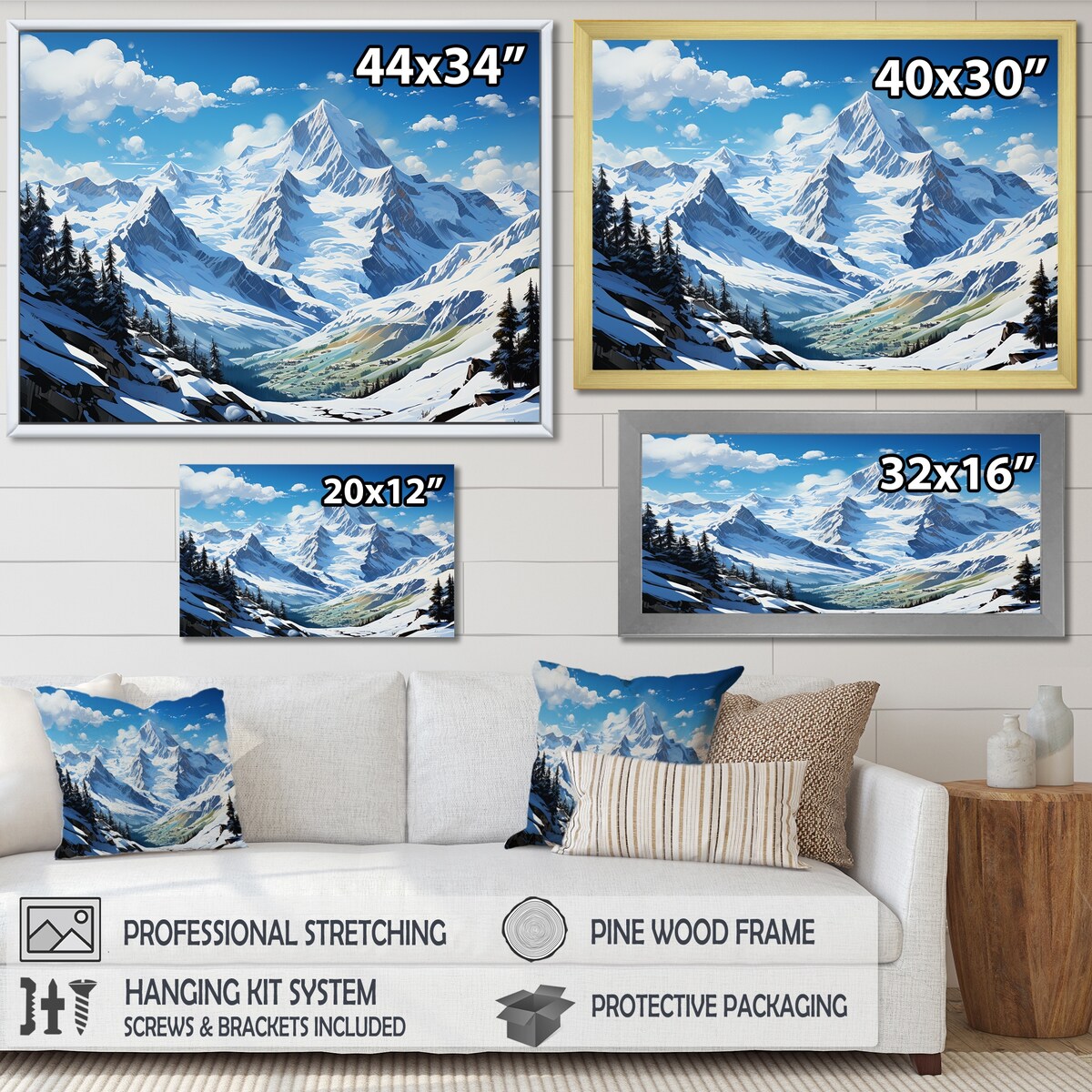 Designart "French Pyrenees Mountain Peaks " France Framed Wall Art Living Room