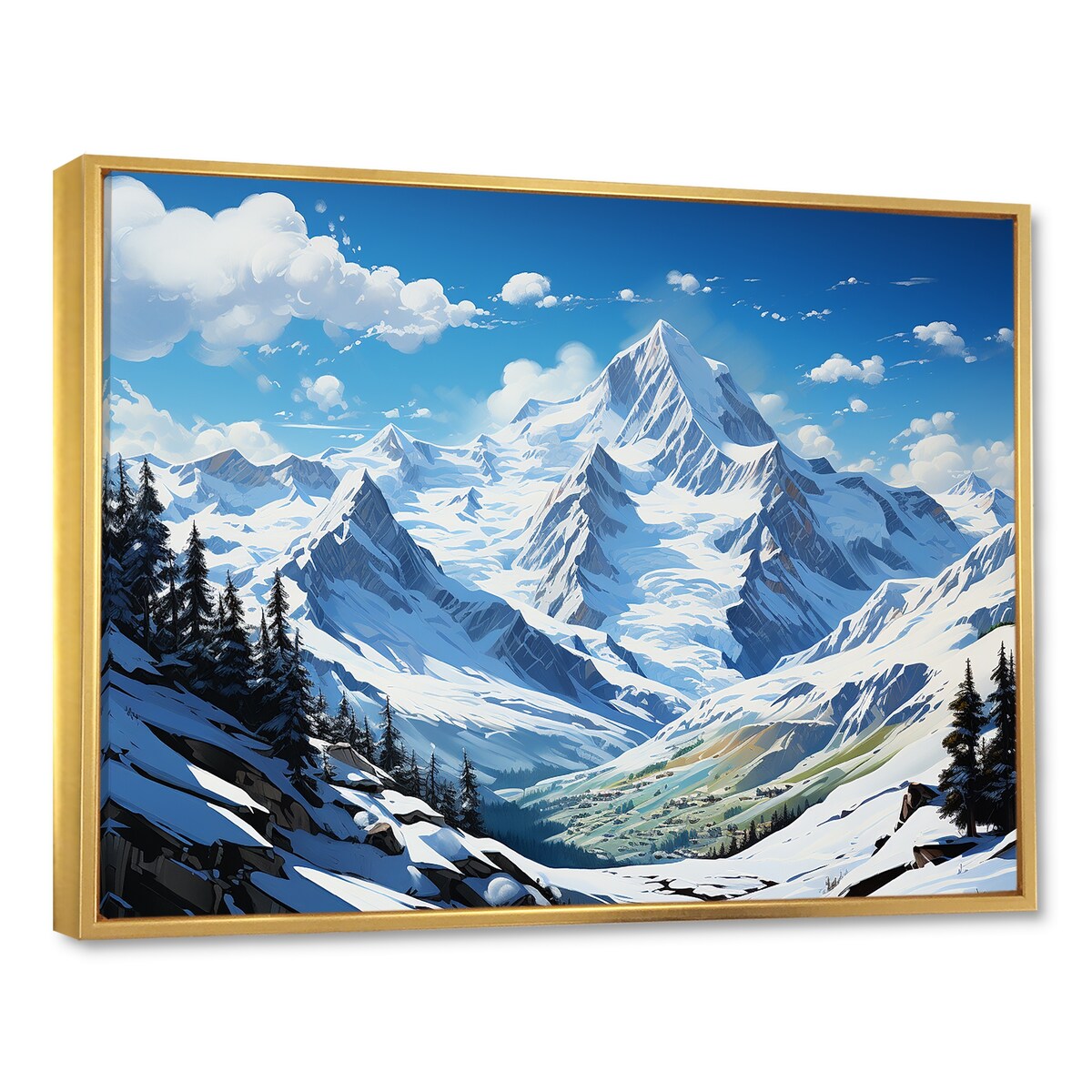 Designart "French Pyrenees Mountain Peaks " France Framed Wall Art Living Room
