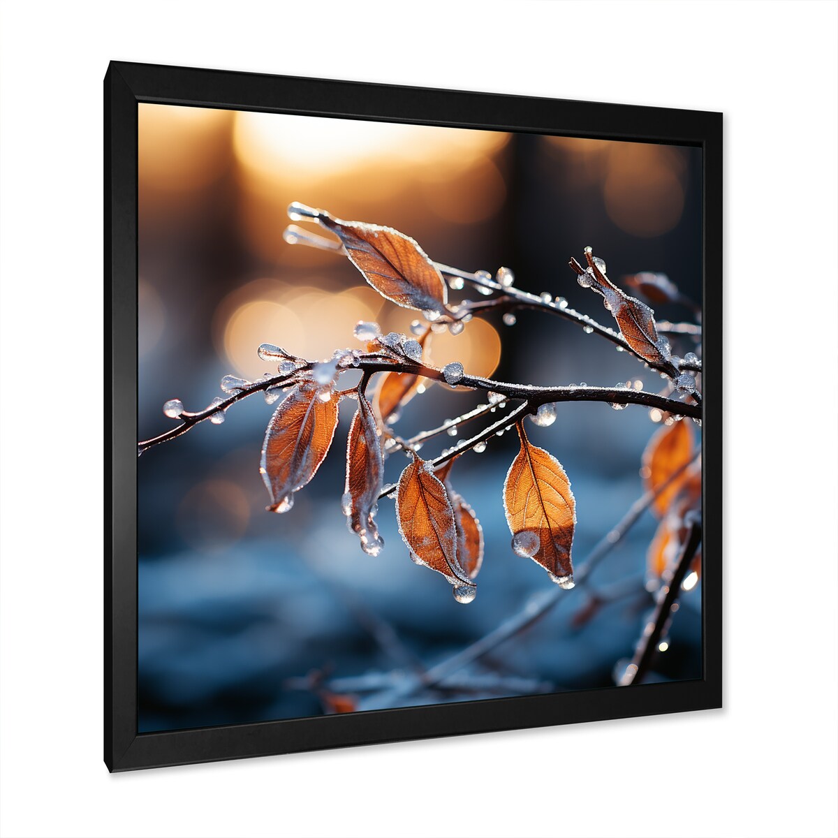 Designart "Frosted Leaves Winter Serenade II" Fruits Wall Decor Yellow Traditional Entryway Framed Wall Art Print