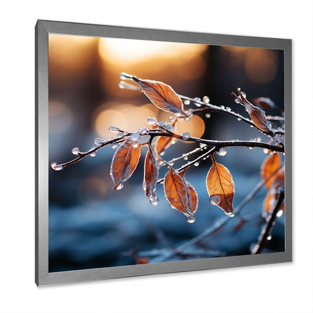 Designart "Frosted Leaves Winter Serenade II" Fruits Wall Decor Yellow Traditional Entryway Framed Wall Art Print