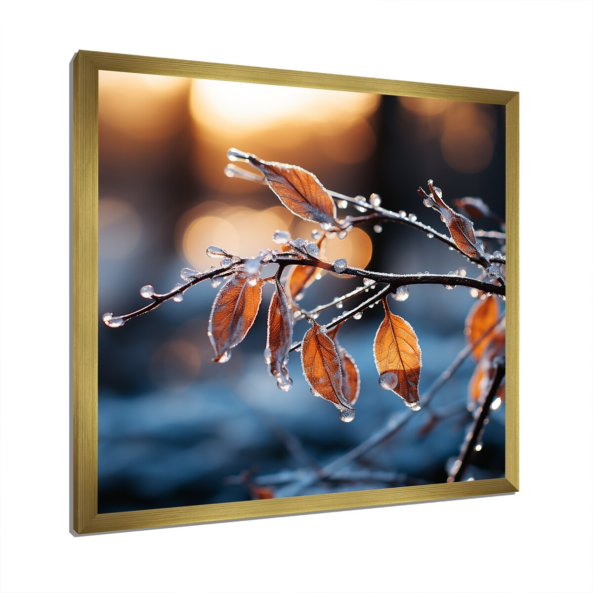 Designart "Frosted Leaves Winter Serenade II" Fruits Wall Decor Yellow Traditional Entryway Framed Wall Art Print