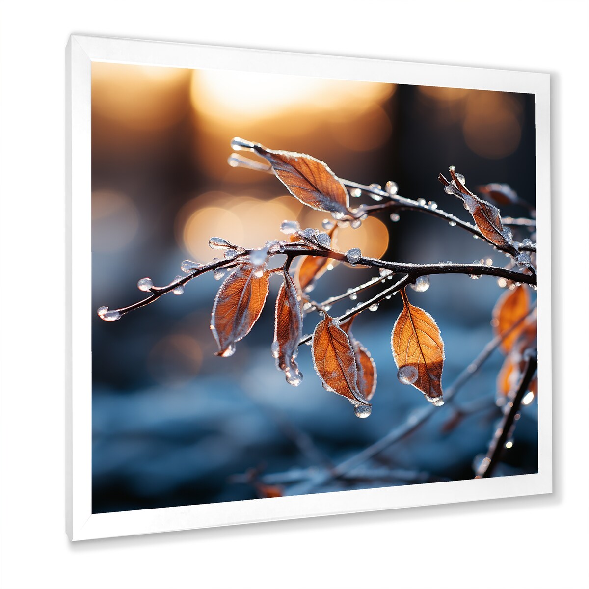 Designart "Frosted Leaves Winter Serenade II" Fruits Wall Decor Yellow Traditional Entryway Framed Wall Art Print
