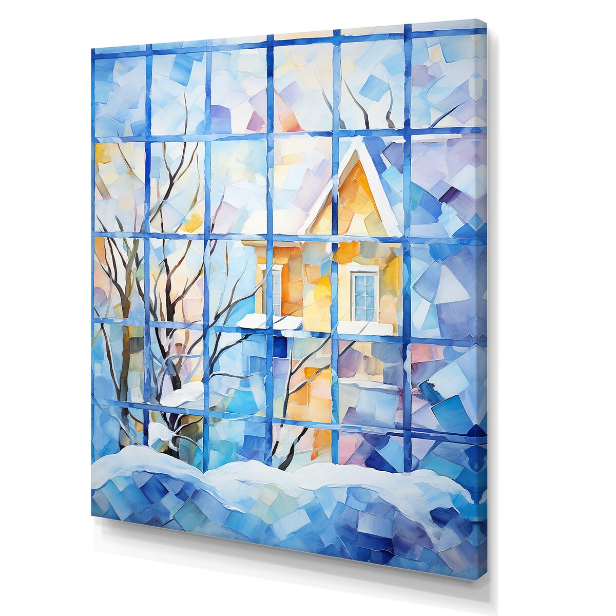 Designart "Frosty Winter Windows" Winter Landscape Wall Art White - Traditional Wrapped Canvas For Hallway Décor