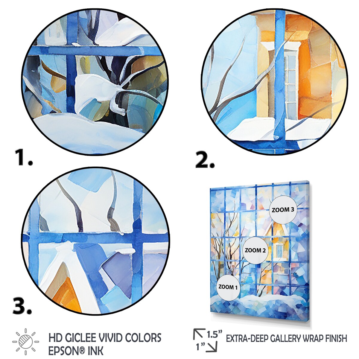 Designart "Frosty Winter Windows" Winter Landscape Wall Art White - Traditional Wrapped Canvas For Hallway Décor