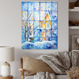 Designart "Frosty Winter Windows" Winter Landscape Wall Art White - Traditional Wrapped Canvas For Hallway Décor